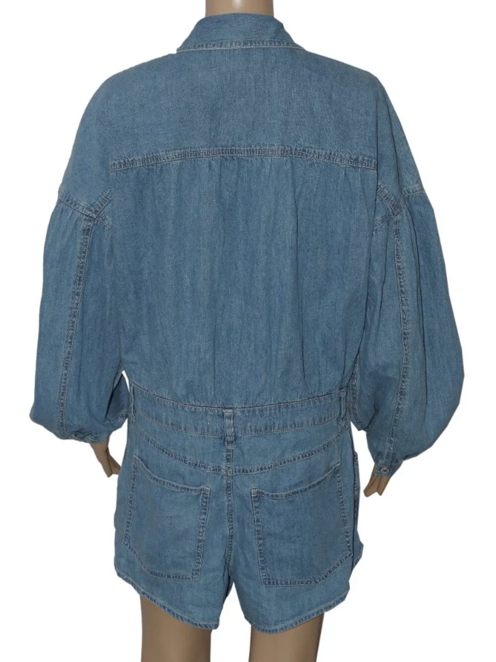 Free People We The Free Zodiac Chambray One-Piece Collared Neck Romper M - Picture 4 of 6